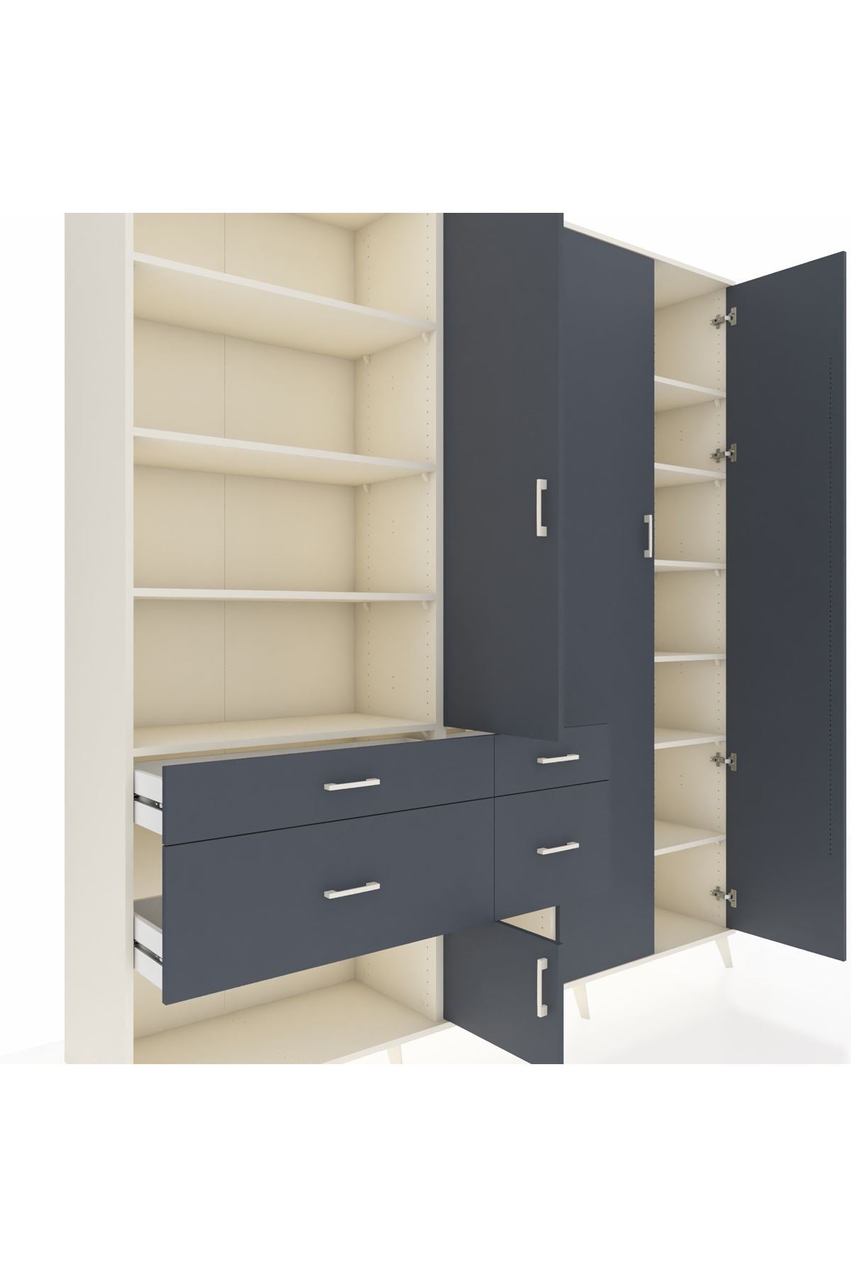 Hyperion Dolap 14 Raflı 4 Çekmeceli 4 Kapaklı 220x44x243 Aytaşı-Antrasit/Antrasit