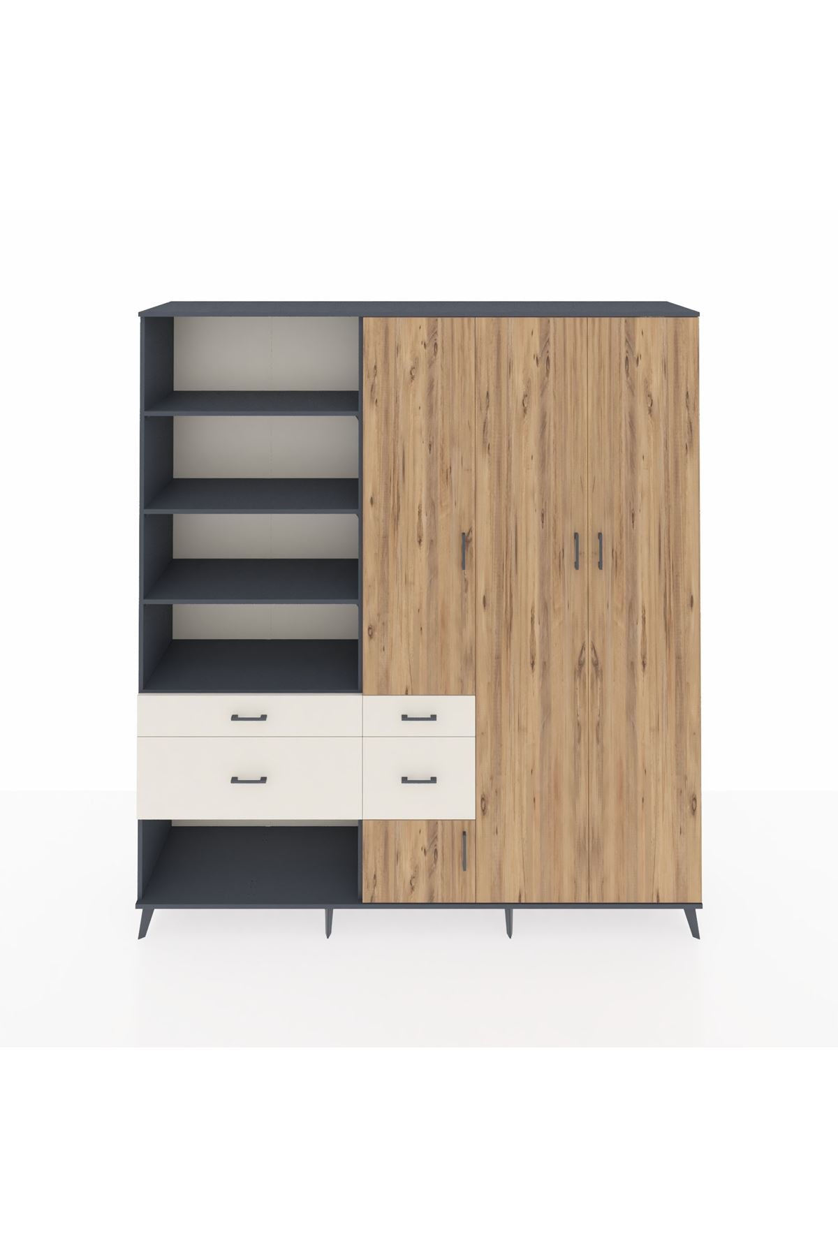 Hyperion Dolap 14 Raflı 4 Çekmeceli 4 Kapaklı 220x44x243 Antrasit-Çam/Aytaşı