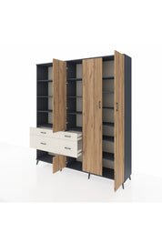 Hyperion Dolap 14 Raflı 4 Çekmeceli 4 Kapaklı 220x44x243 Antrasit-Çam/Aytaşı