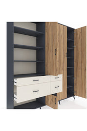 Hyperion Dolap 14 Raflı 4 Çekmeceli 4 Kapaklı 220x44x243 Antrasit-Çam/Aytaşı