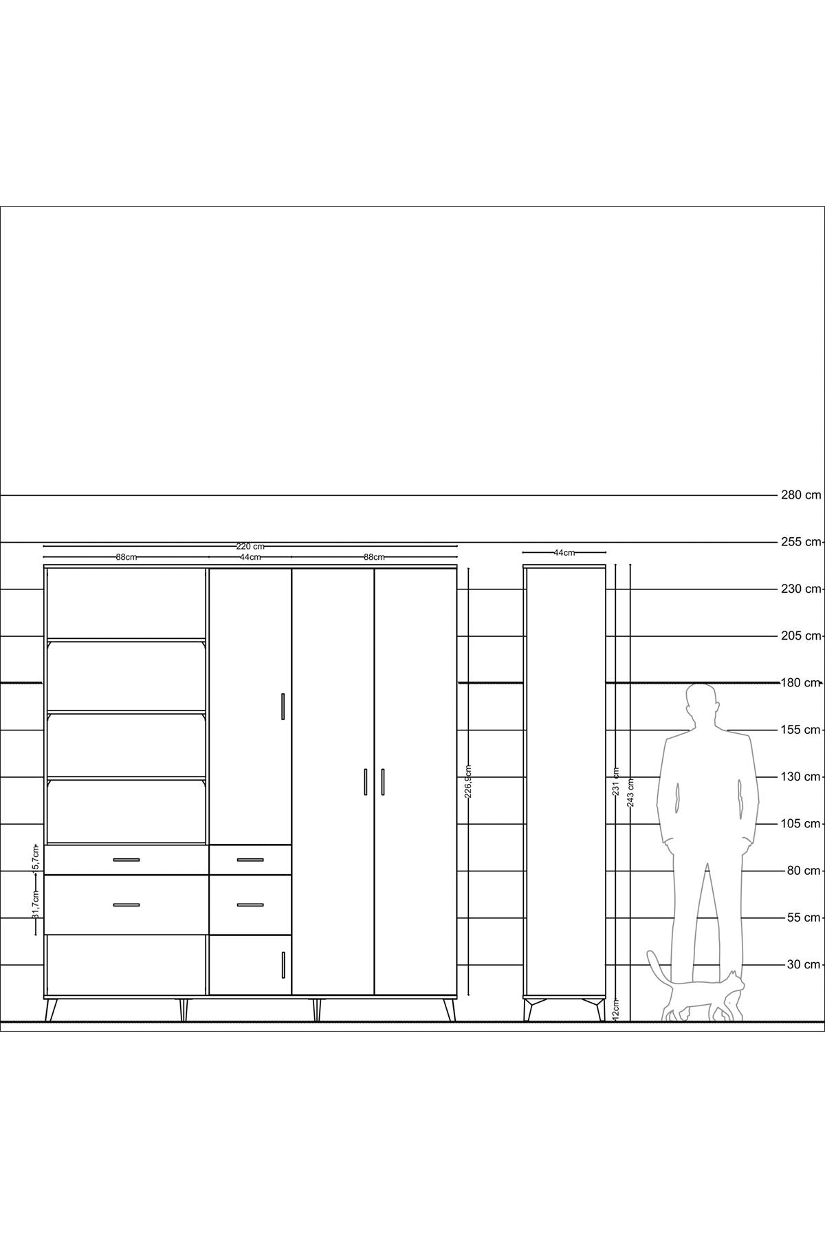 Hyperion Dolap 14 Raflı 4 Çekmeceli 4 Kapaklı 220x44x243 - S553M042V24B