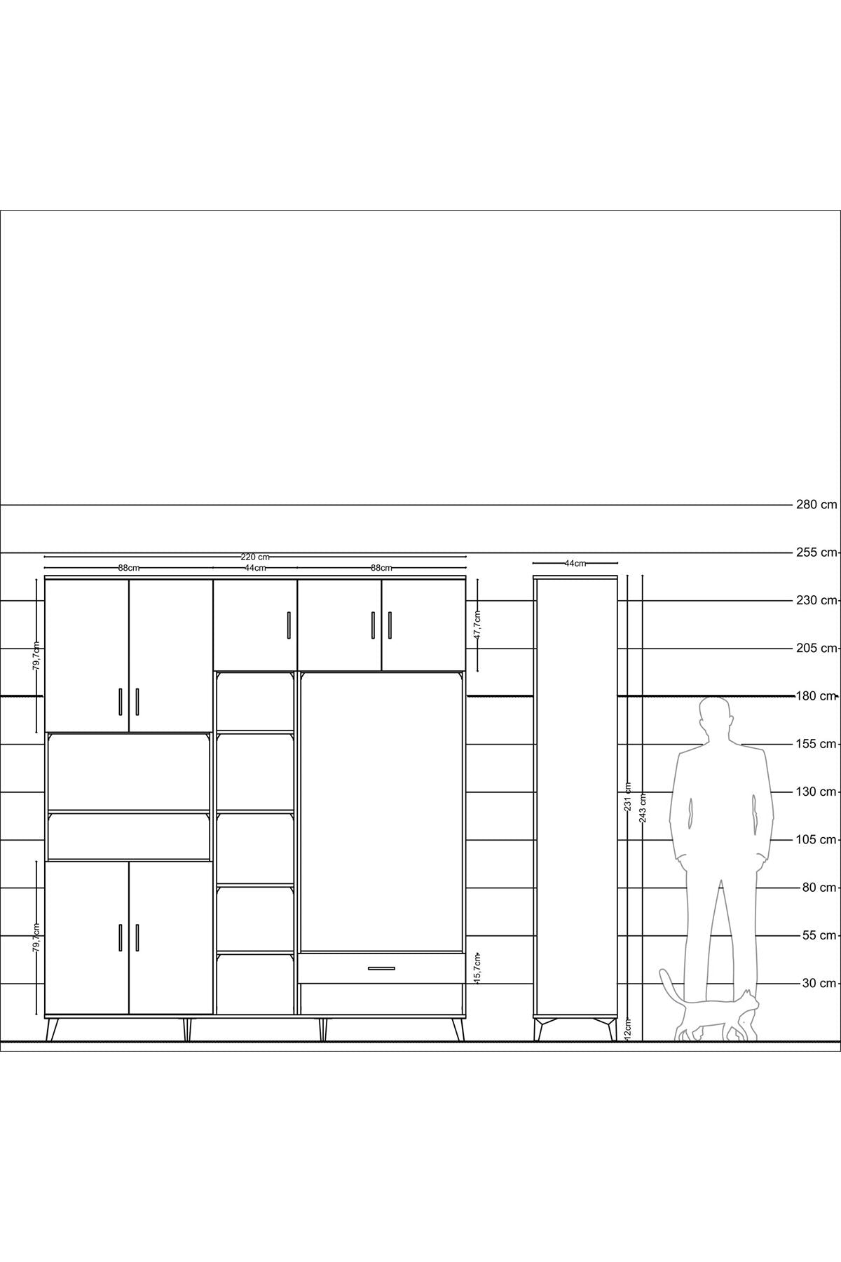 Hyperion Dolap 11 Raflı Tek Çekmeceli 7 Kapaklı 220x44x243 - S553M043V09B