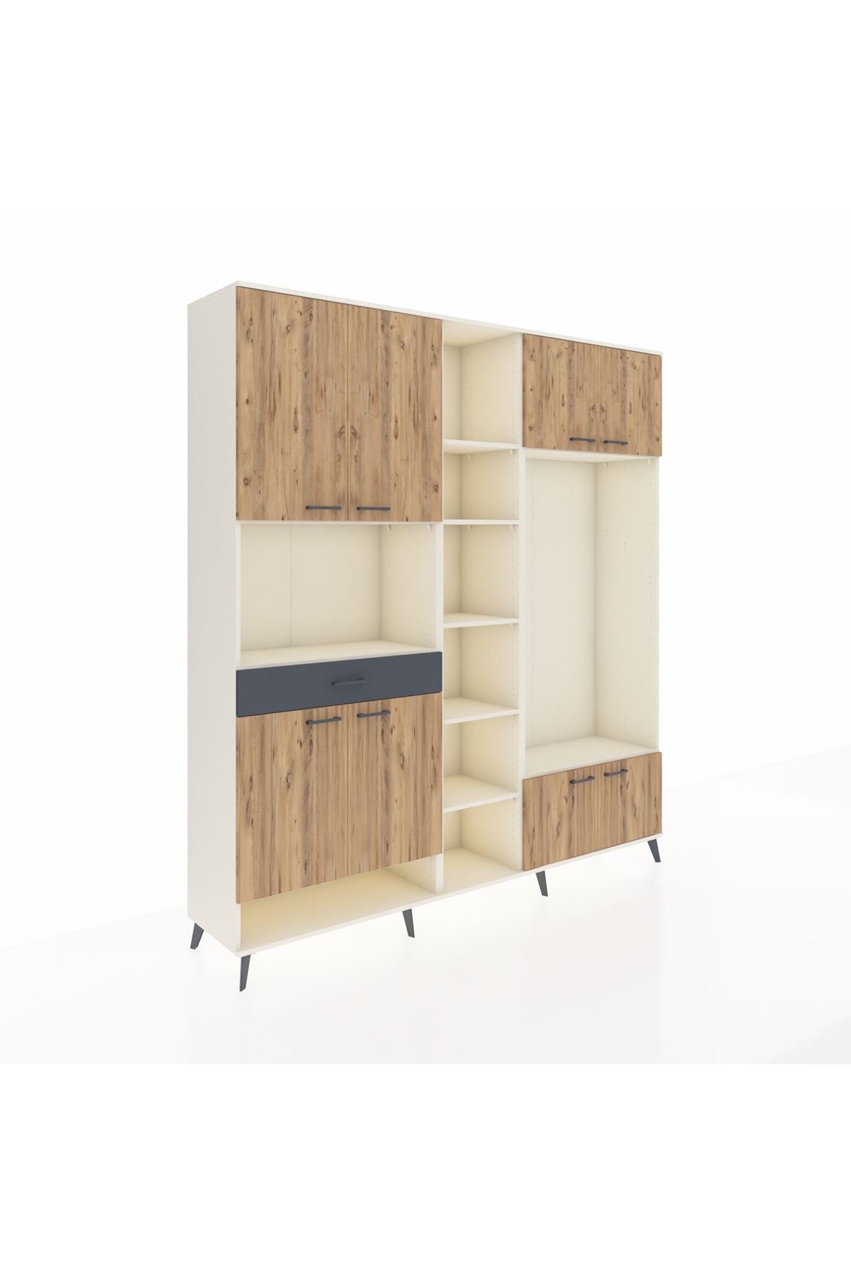 Hyperion Dolap 12 Raflı Tek Çekmeceli 8 Kapaklı 220x44x243 Aytaşı-Çam/Antrasit