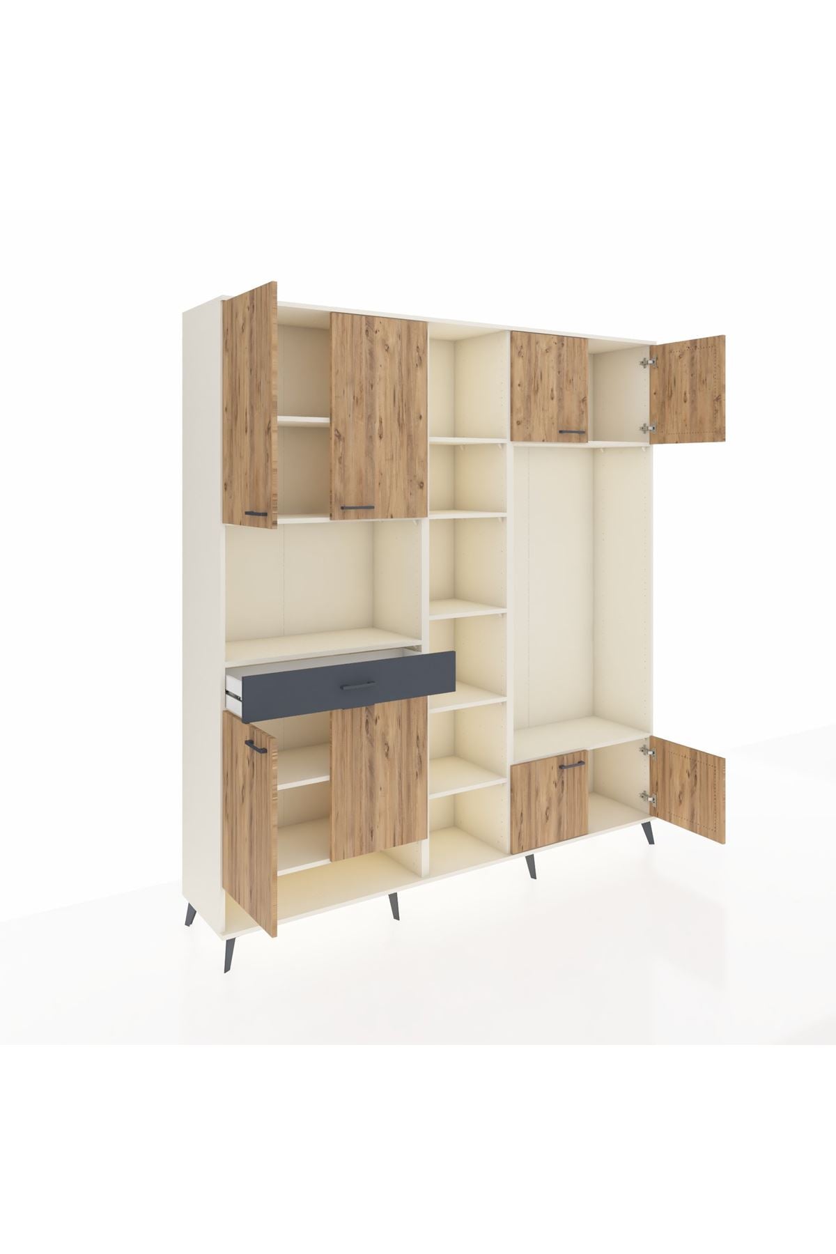 Hyperion Dolap 12 Raflı Tek Çekmeceli 8 Kapaklı 220x44x243 Aytaşı-Çam/Antrasit