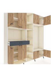 Hyperion Dolap 12 Raflı Tek Çekmeceli 8 Kapaklı 220x44x243 Aytaşı-Çam/Antrasit