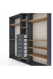 Hyperion Dolap 10 Raflı 6 Çekmeceli 3 Askılı 220x44x243 Antrasit-Çam/Antrasit