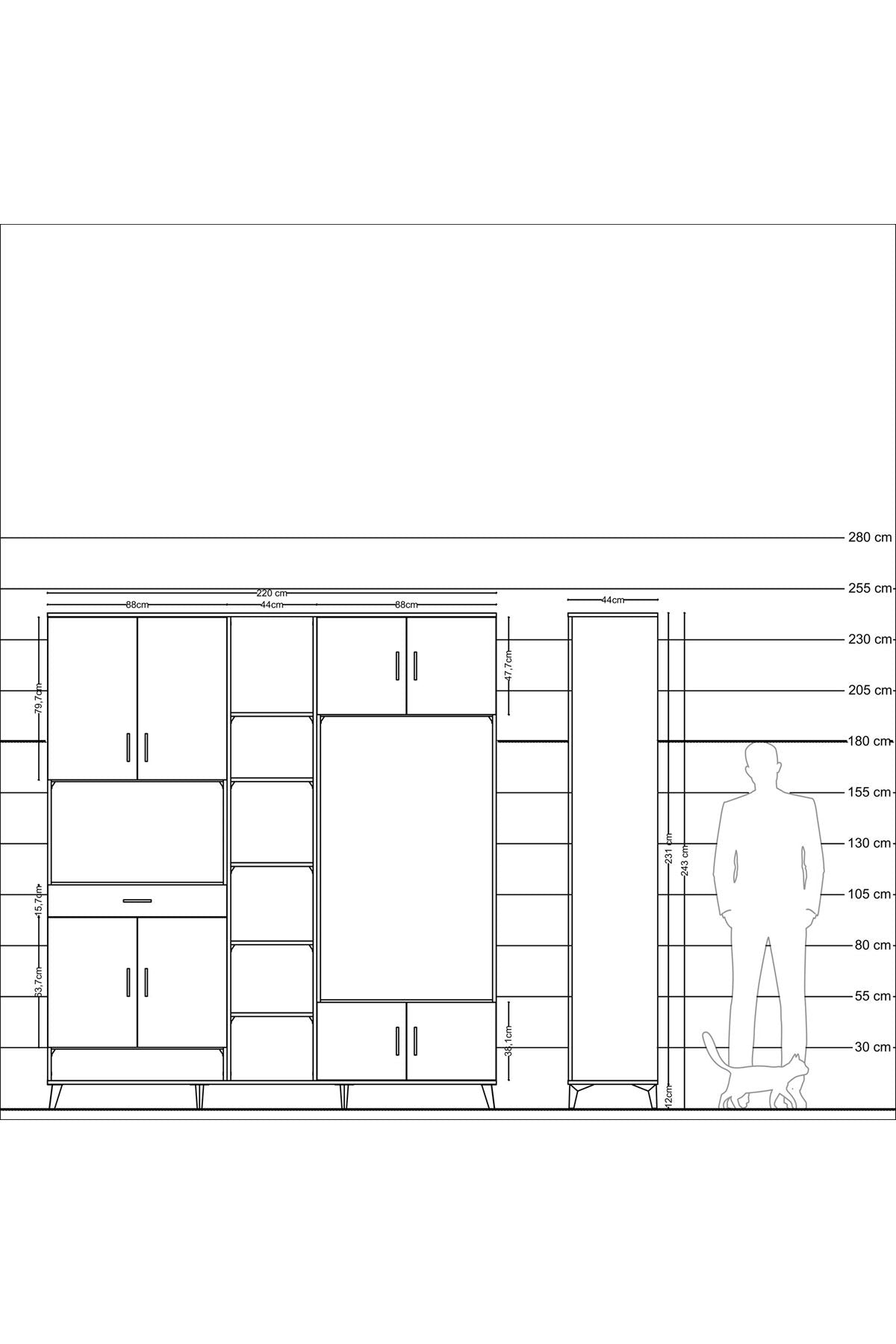 Hyperion Dolap 12 Raflı Tek Çekmeceli 8 Kapaklı 220x44x243 - S553M044V11B