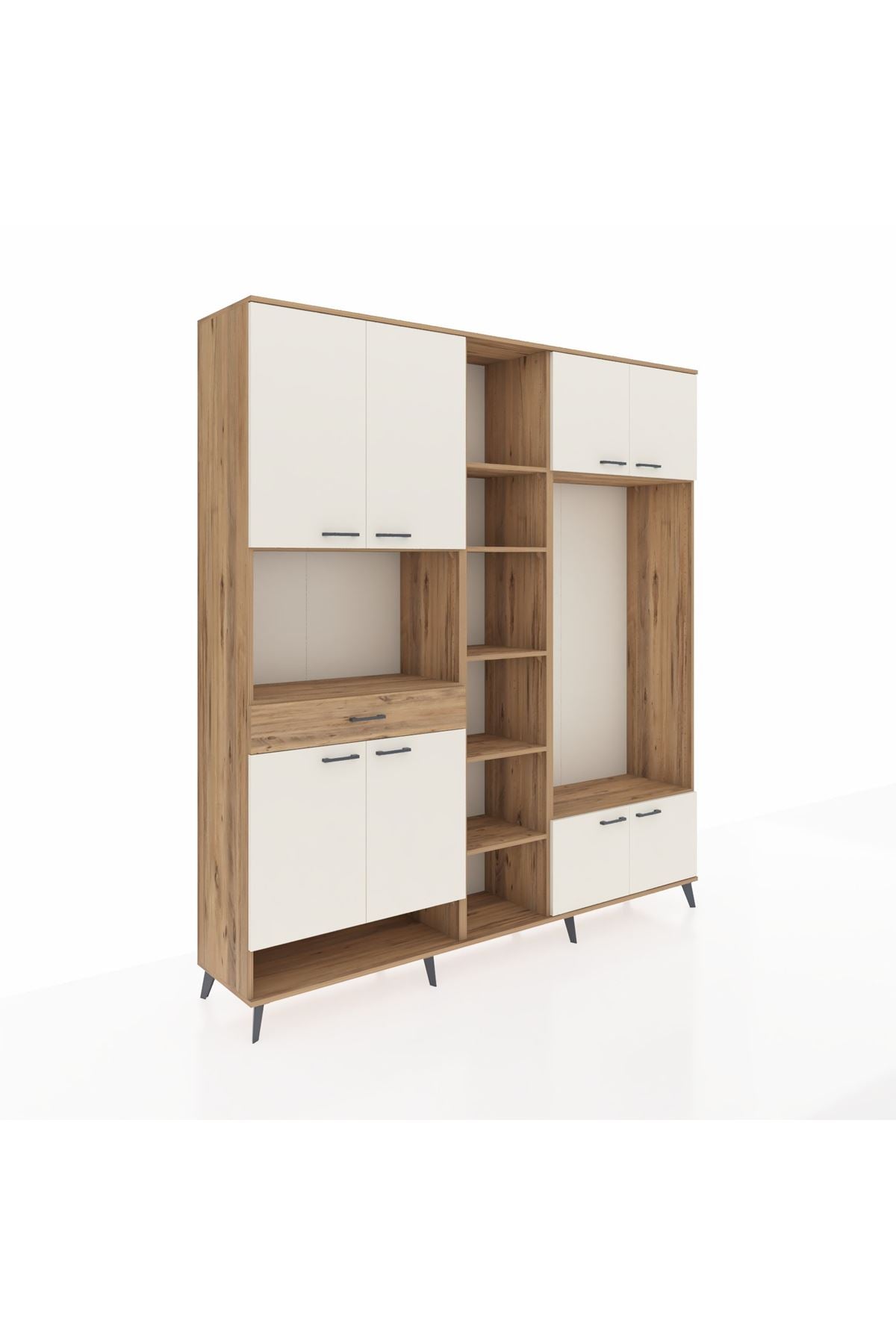 Hyperion Dolap 12 Raflı Tek Çekmeceli 8 Kapaklı 220x44x243 Çam-Aytaşı/Çam