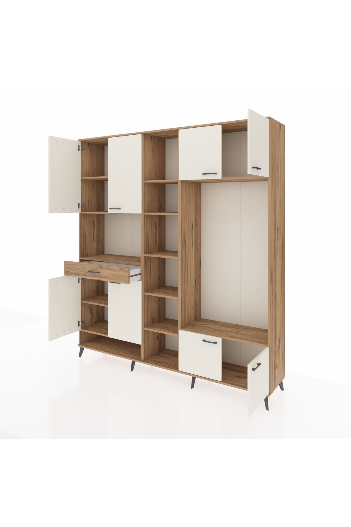 Hyperion Dolap 12 Raflı Tek Çekmeceli 8 Kapaklı 220x44x243 Çam-Aytaşı/Çam