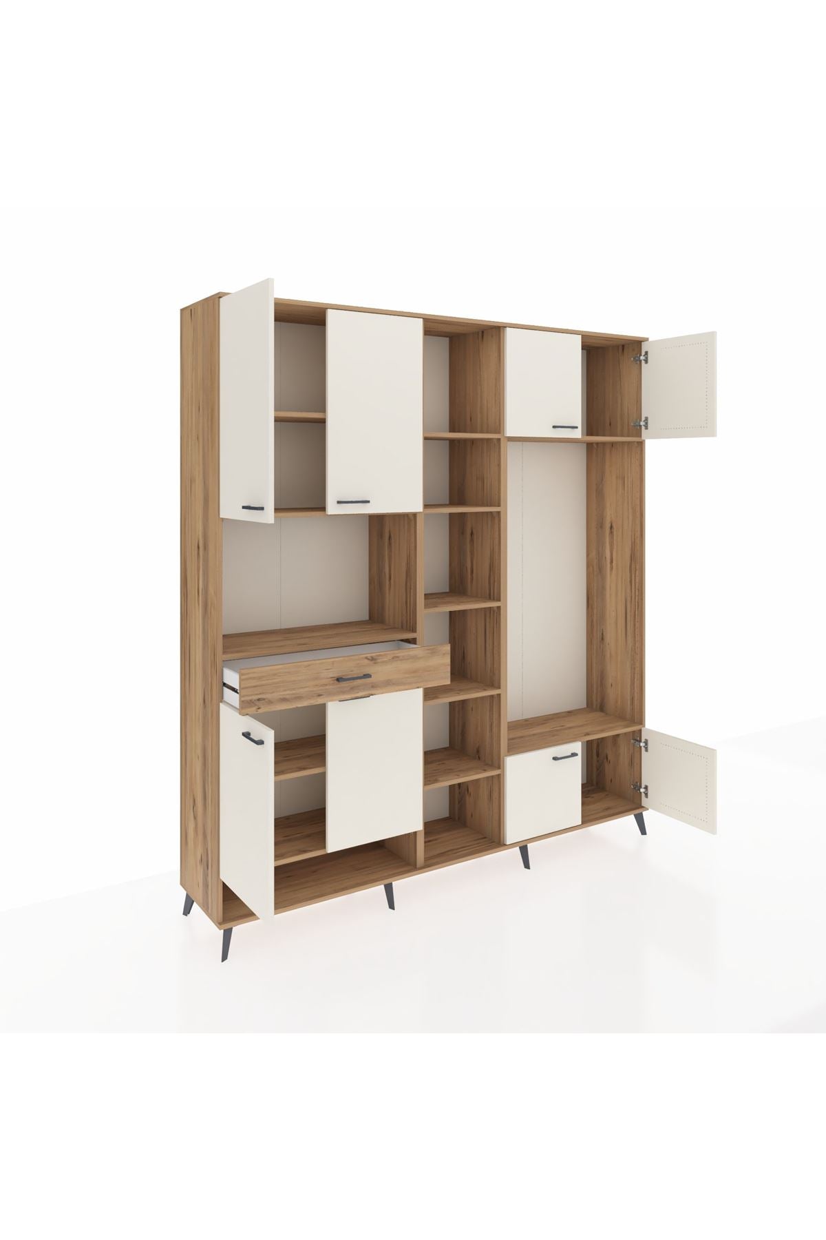 Hyperion Dolap 12 Raflı Tek Çekmeceli 8 Kapaklı 220x44x243 Çam-Aytaşı/Çam