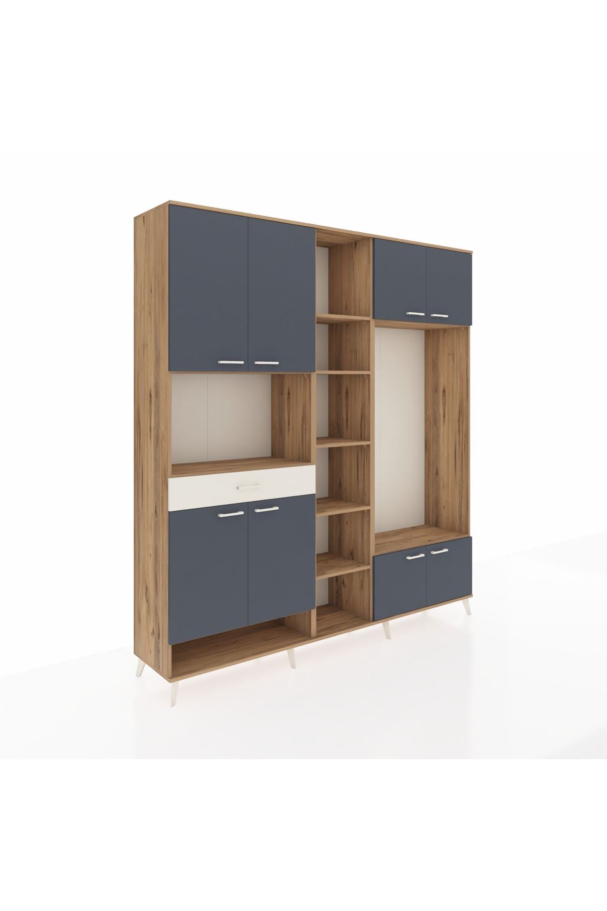 Hyperion Dolap 12 Raflı Tek Çekmeceli 8 Kapaklı 220x44x243 Çam-Antrasit/Aytaşı