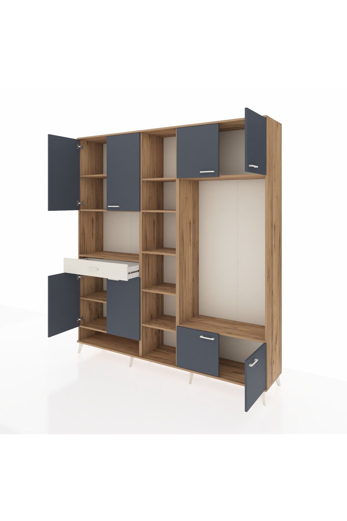 Hyperion Dolap 12 Raflı Tek Çekmeceli 8 Kapaklı 220x44x243 Çam-Antrasit/Aytaşı