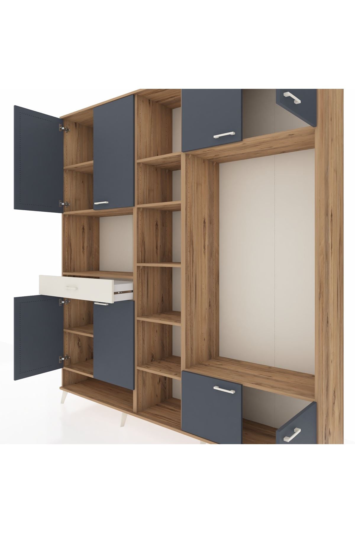 Hyperion Dolap 12 Raflı Tek Çekmeceli 8 Kapaklı 220x44x243 Çam-Antrasit/Aytaşı