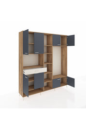 Hyperion Dolap 12 Raflı Tek Çekmeceli 8 Kapaklı 220x44x243 Çam-Antrasit/Aytaşı