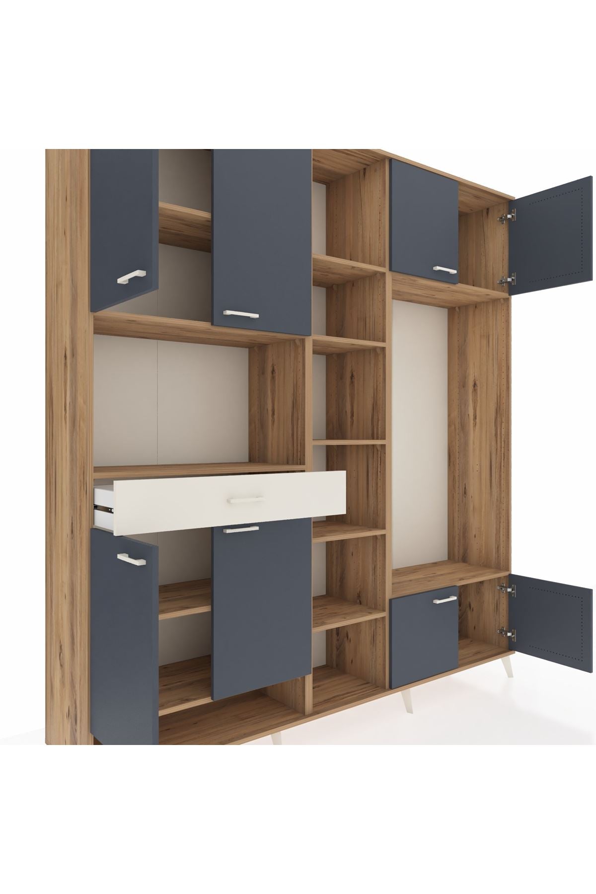 Hyperion Dolap 12 Raflı Tek Çekmeceli 8 Kapaklı 220x44x243 Çam-Antrasit/Aytaşı