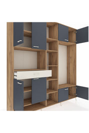 Hyperion Dolap 12 Raflı Tek Çekmeceli 8 Kapaklı 220x44x243 Çam-Antrasit/Aytaşı