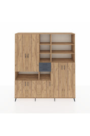 Hyperion Dolap 17 Raflı 2 Çekmeceli 7 Kapaklı 220x44x243 Çam-Çam/Antrasit