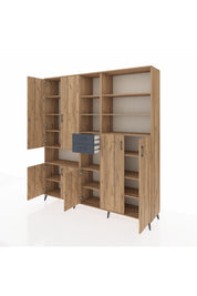 Hyperion Dolap 17 Raflı 2 Çekmeceli 7 Kapaklı 220x44x243 Çam-Çam/Antrasit