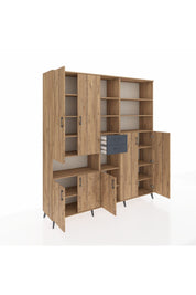 Hyperion Dolap 17 Raflı 2 Çekmeceli 7 Kapaklı 220x44x243 Çam-Çam/Antrasit