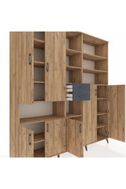 Hyperion Dolap 17 Raflı 2 Çekmeceli 7 Kapaklı 220x44x243 Çam-Çam/Antrasit