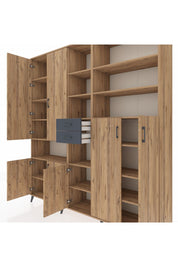 Hyperion Dolap 17 Raflı 2 Çekmeceli 7 Kapaklı 220x44x243 Çam-Çam/Antrasit