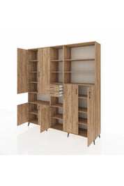 Hyperion Dolap 17 Raflı 2 Çekmeceli 7 Kapaklı 220x44x243 Çam-Çam/Çam