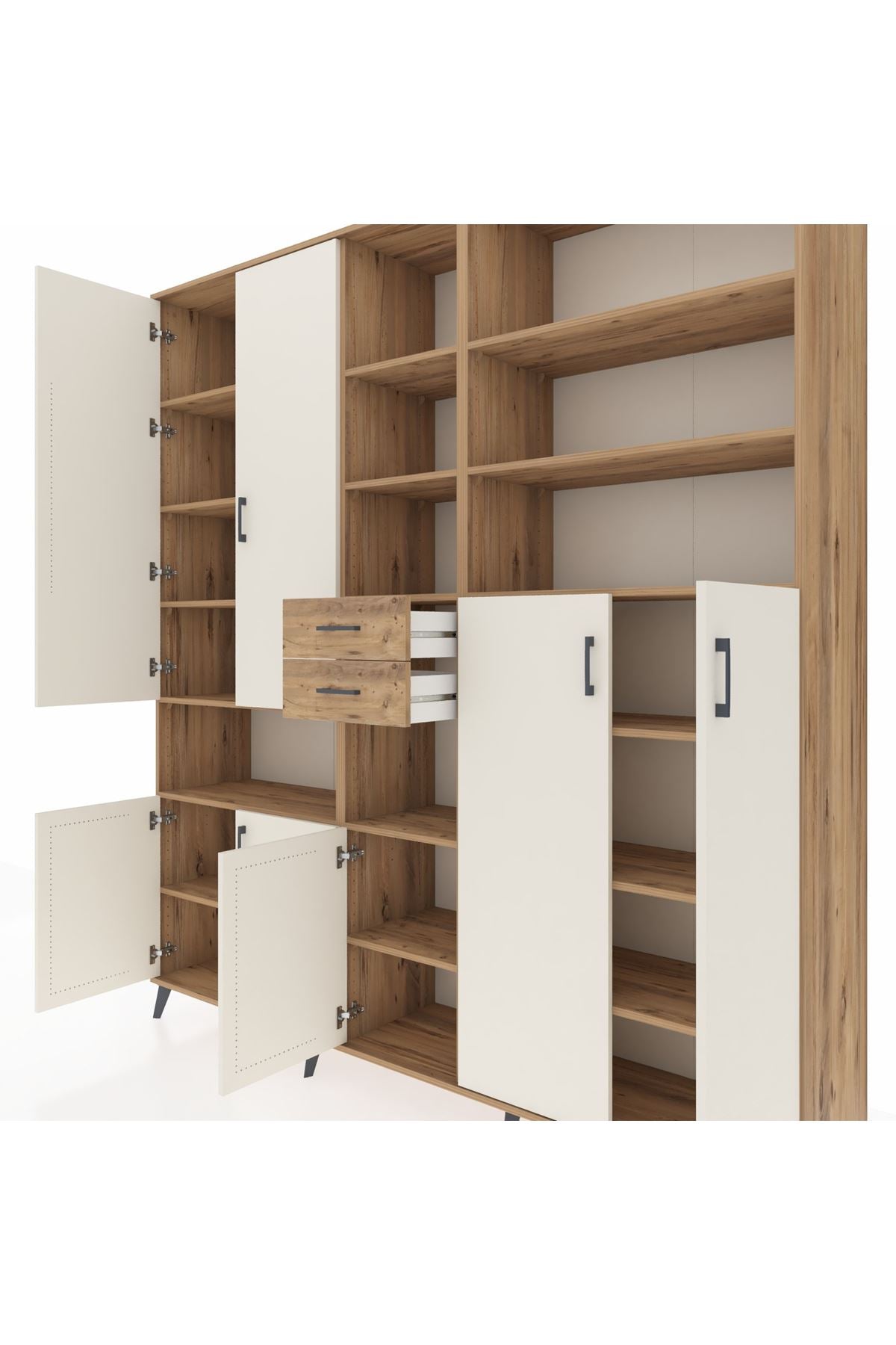 Hyperion Dolap 17 Raflı 2 Çekmeceli 7 Kapaklı 220x44x243 Çam-Aytaşı/Çam