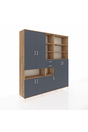 Hyperion Dolap 17 Raflı 2 Çekmeceli 7 Kapaklı 220x44x243 Çam-Antrasit/Antrasit