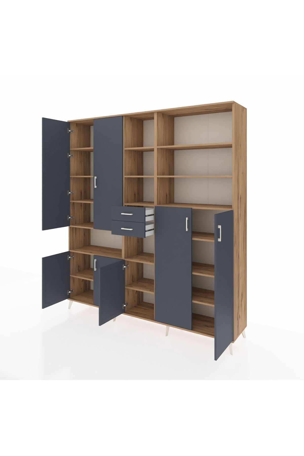 Hyperion Dolap 17 Raflı 2 Çekmeceli 7 Kapaklı 220x44x243 Çam-Antrasit/Antrasit