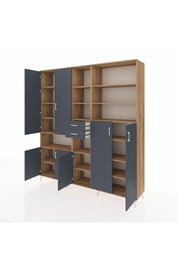 Hyperion Dolap 17 Raflı 2 Çekmeceli 7 Kapaklı 220x44x243 Çam-Antrasit/Antrasit