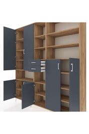 Hyperion Dolap 17 Raflı 2 Çekmeceli 7 Kapaklı 220x44x243 Çam-Antrasit/Antrasit