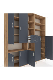 Hyperion Dolap 17 Raflı 2 Çekmeceli 7 Kapaklı 220x44x243 Çam-Antrasit/Antrasit