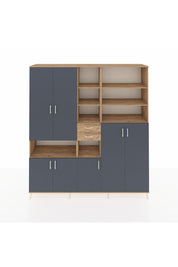 Hyperion Dolap 17 Raflı 2 Çekmeceli 7 Kapaklı 220x44x243 Çam-Antrasit/Çam