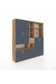 Hyperion Dolap 17 Raflı 2 Çekmeceli 7 Kapaklı 220x44x243 Çam-Antrasit/Çam