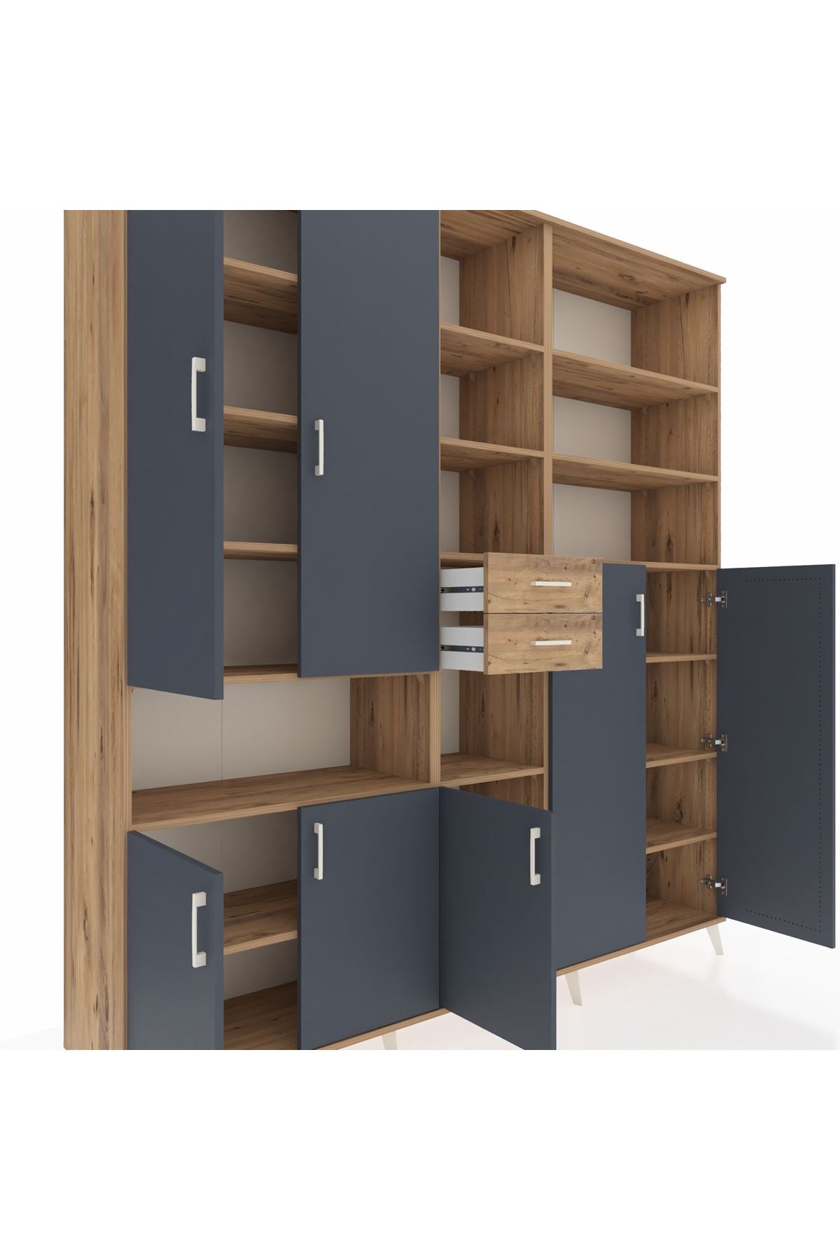 Hyperion Dolap 17 Raflı 2 Çekmeceli 7 Kapaklı 220x44x243 Çam-Antrasit/Çam