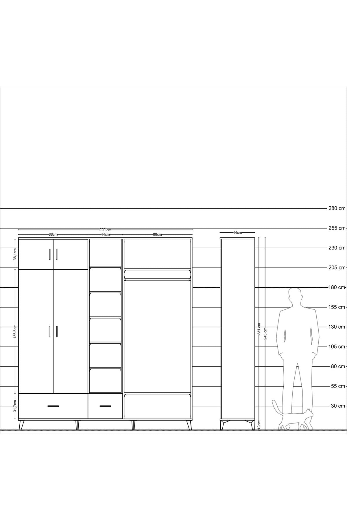 Hyperion Dolap 12 Raflı 2 Çekmeceli 2 Askılı 220x44x243 - S553M046V04B
