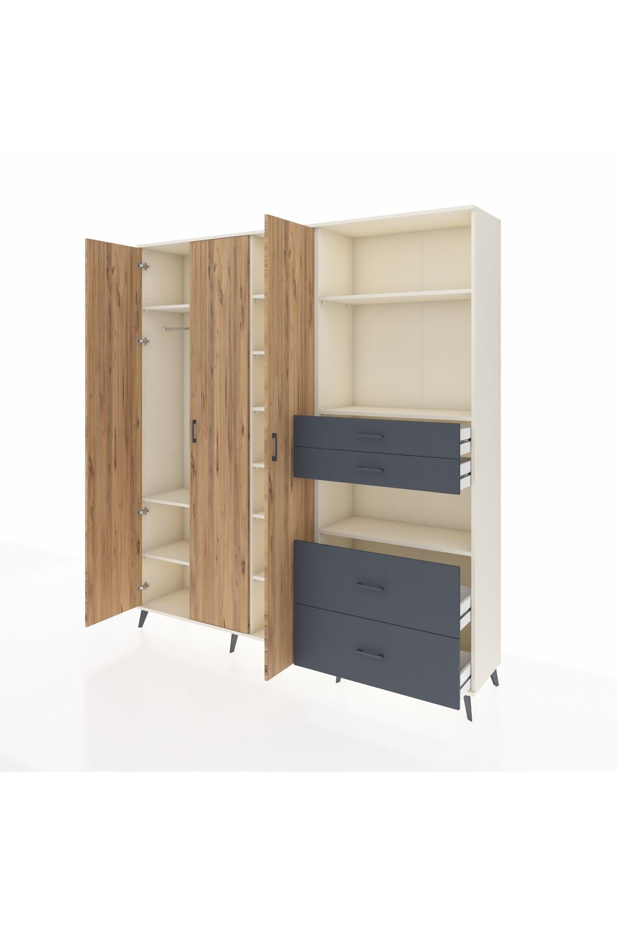 Hyperion Dolap 12 Raflı 4 Çekmeceli Tek Askılı 220x44x243 - S553M047V02B