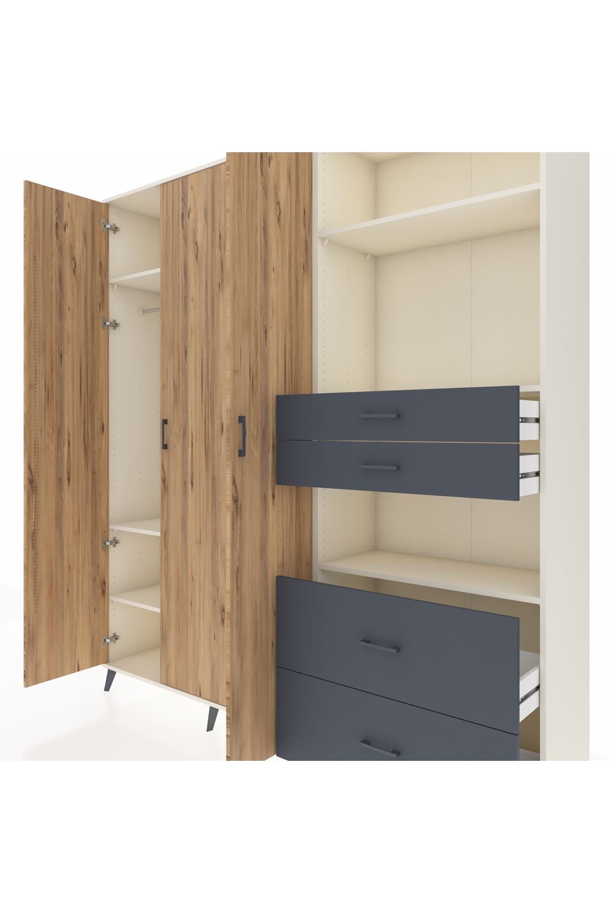 Hyperion Dolap 12 Raflı 4 Çekmeceli Tek Askılı 220x44x243 - S553M047V02B