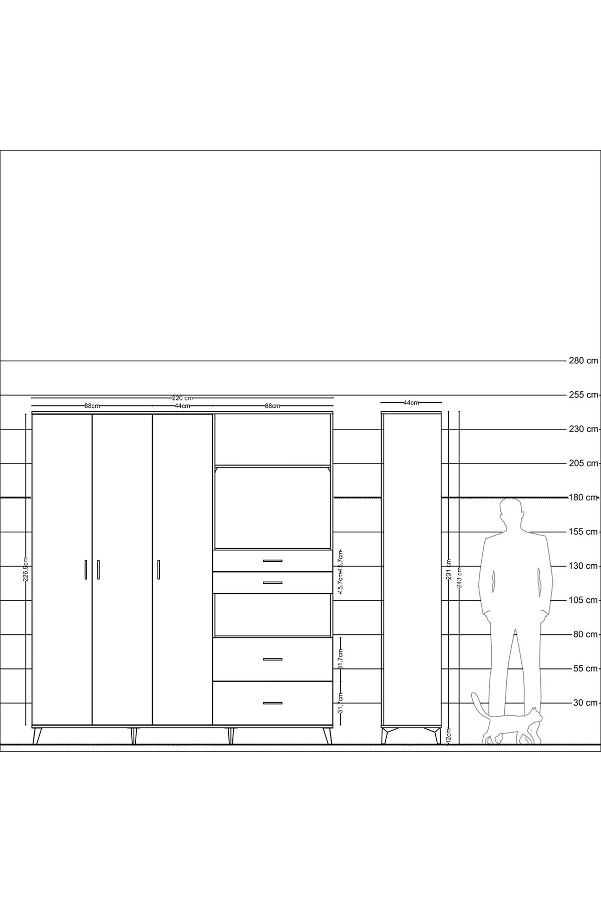 Hyperion Dolap 12 Raflı 4 Çekmeceli Tek Askılı 220x44x243 - S553M047V04B