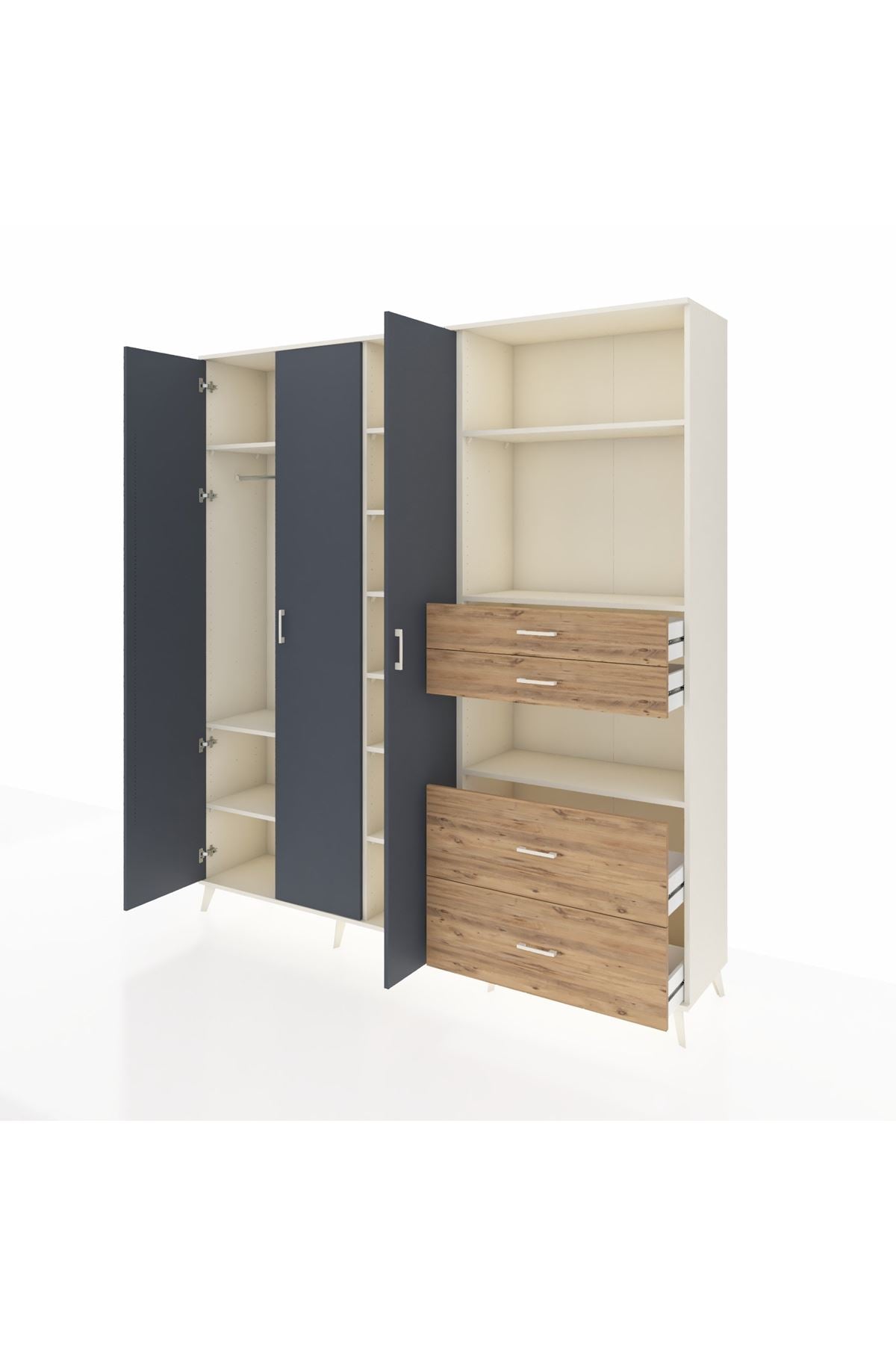 Hyperion Dolap 12 Raflı 4 Çekmeceli Tek Askılı 220x44x243 - S553M047V09B