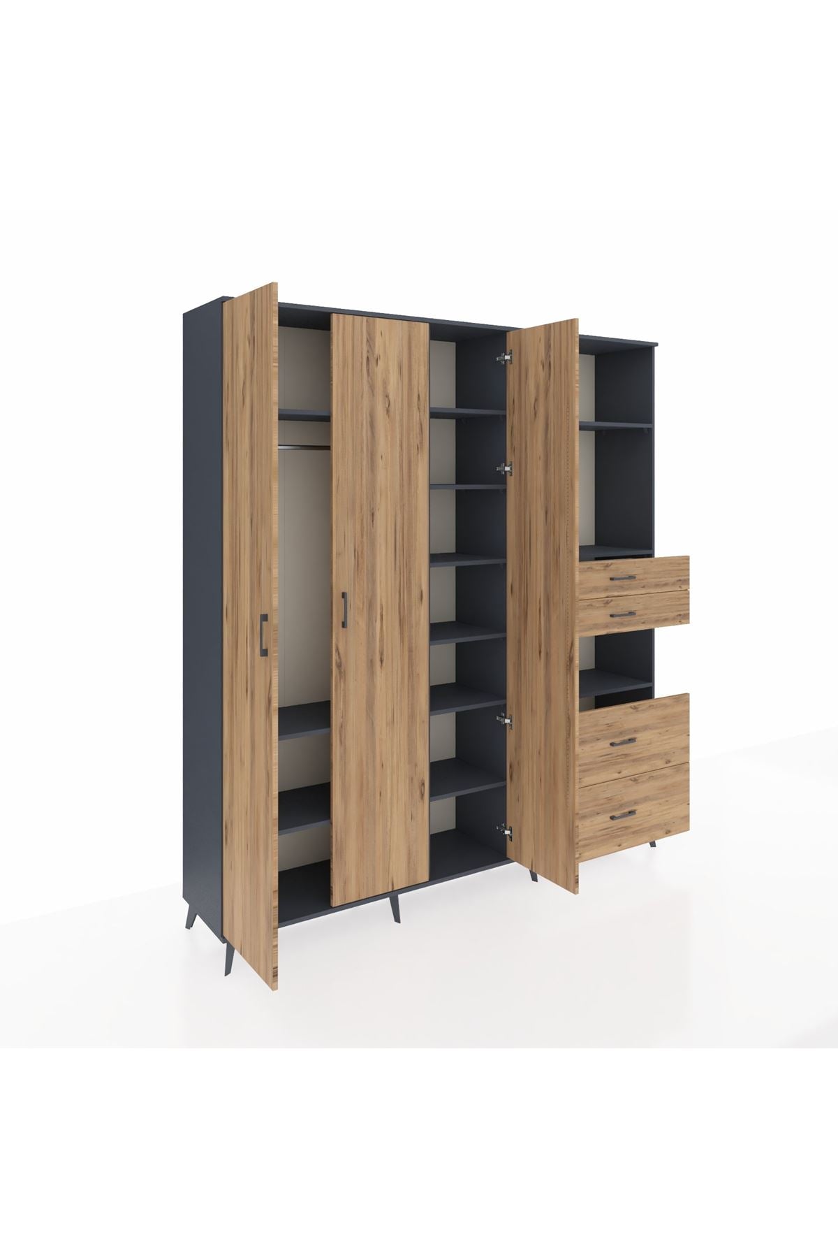 Hyperion Dolap 12 Raflı 4 Çekmeceli Tek Askılı 220x44x243 - S553M047V12B