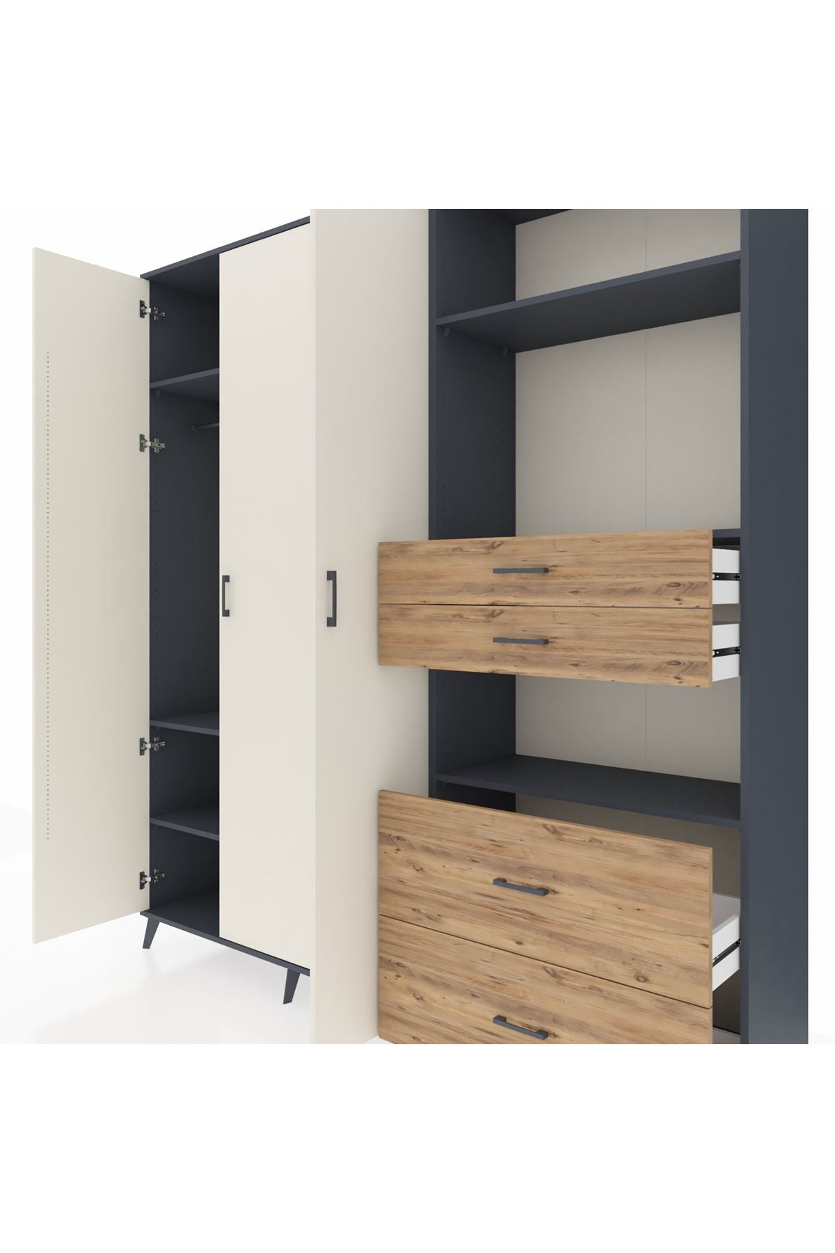 Hyperion Dolap 12 Raflı 4 Çekmeceli Tek Askılı 220x44x243 - S553M047V15B