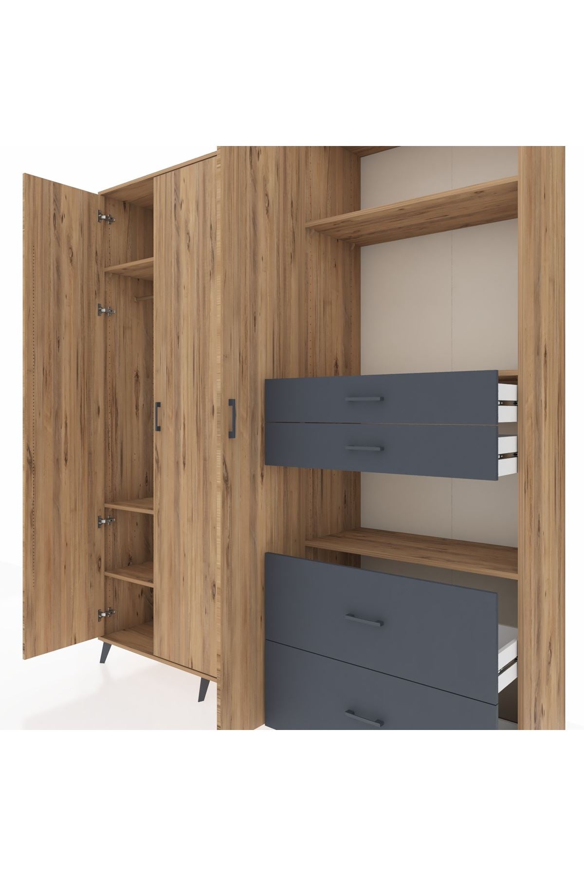 Hyperion Dolap 12 Raflı 4 Çekmeceli Tek Askılı 220x44x243 - S553M047V20B