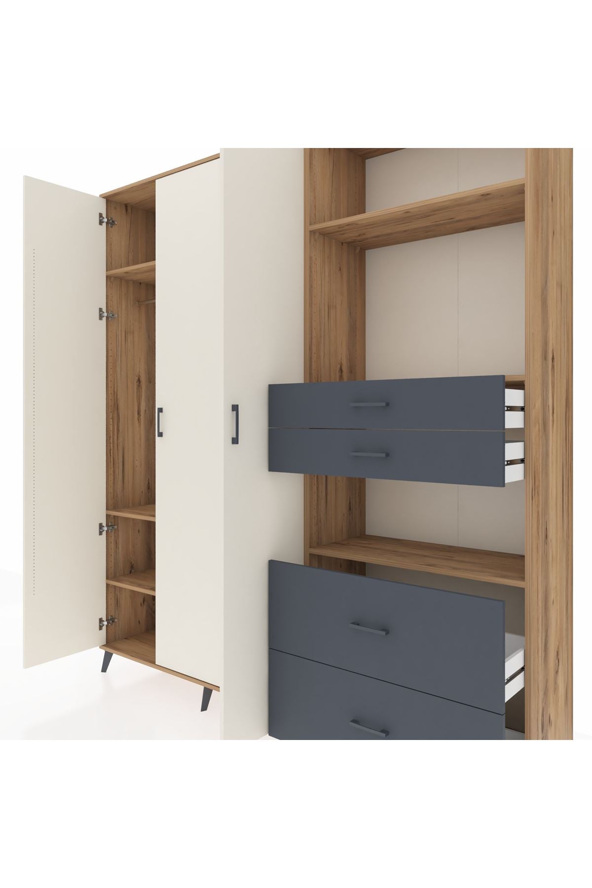 Hyperion Dolap 12 Raflı 4 Çekmeceli Tek Askılı 220x44x243 - S553M047V23B