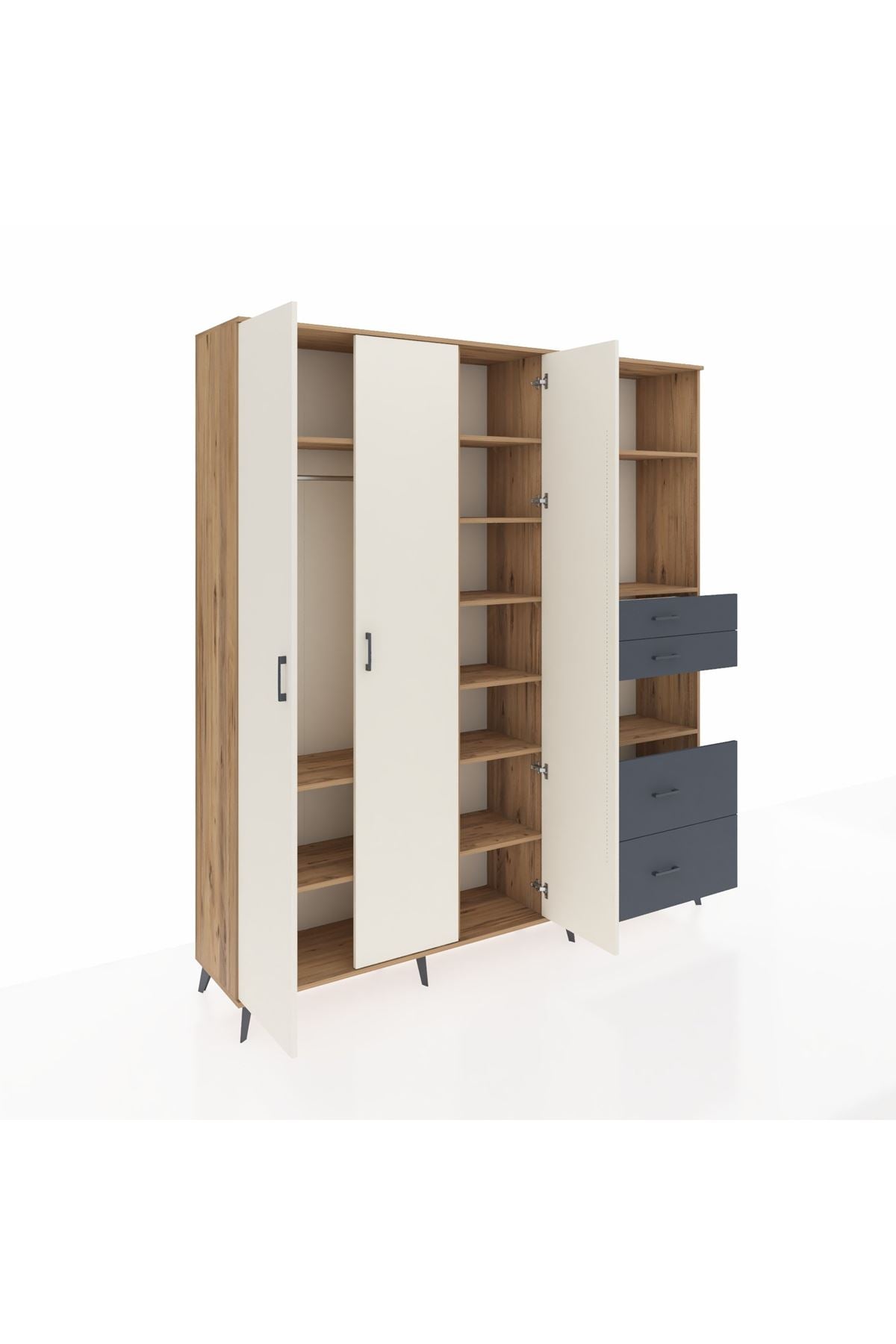 Hyperion Dolap 12 Raflı 4 Çekmeceli Tek Askılı 220x44x243 - S553M047V23B