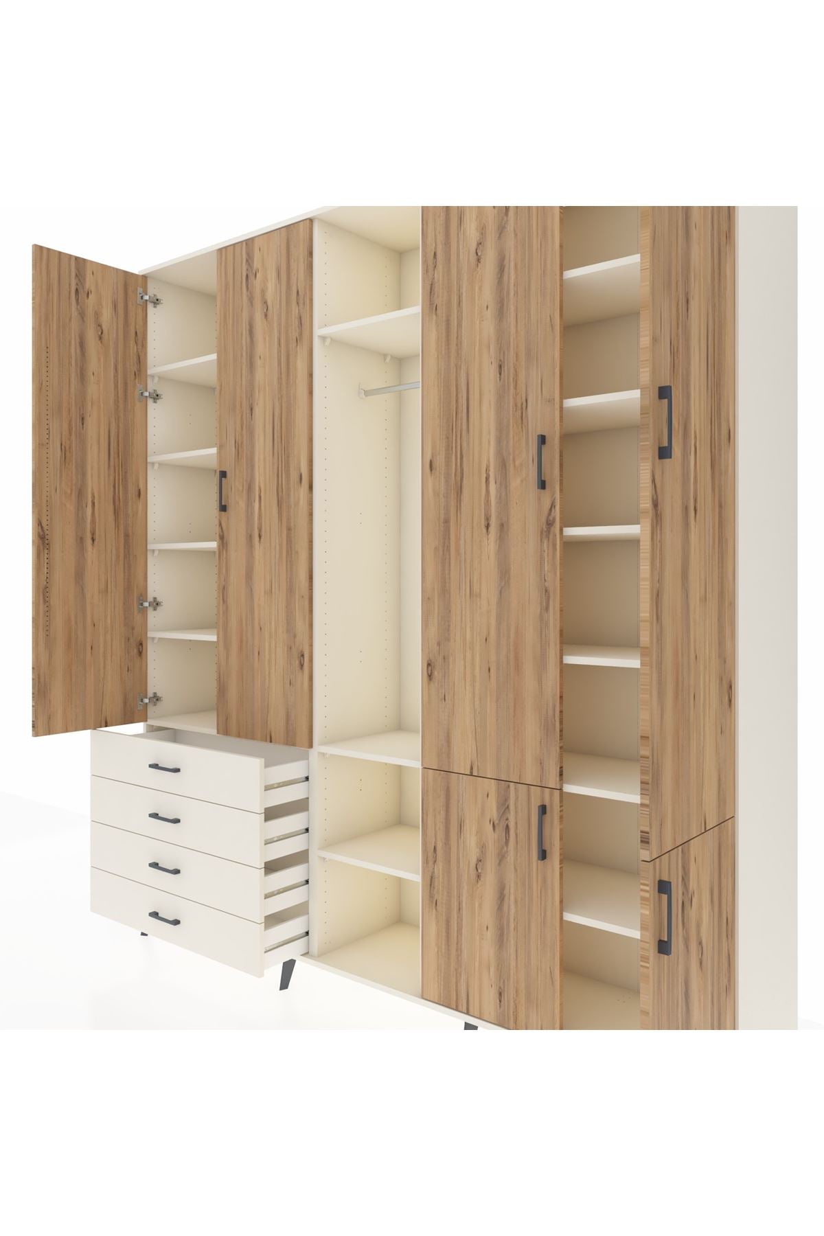 Hyperion Dolap 14 Raflı 4 Çekmeceli Tek Askılı 220x44x243 - S553M048V01B