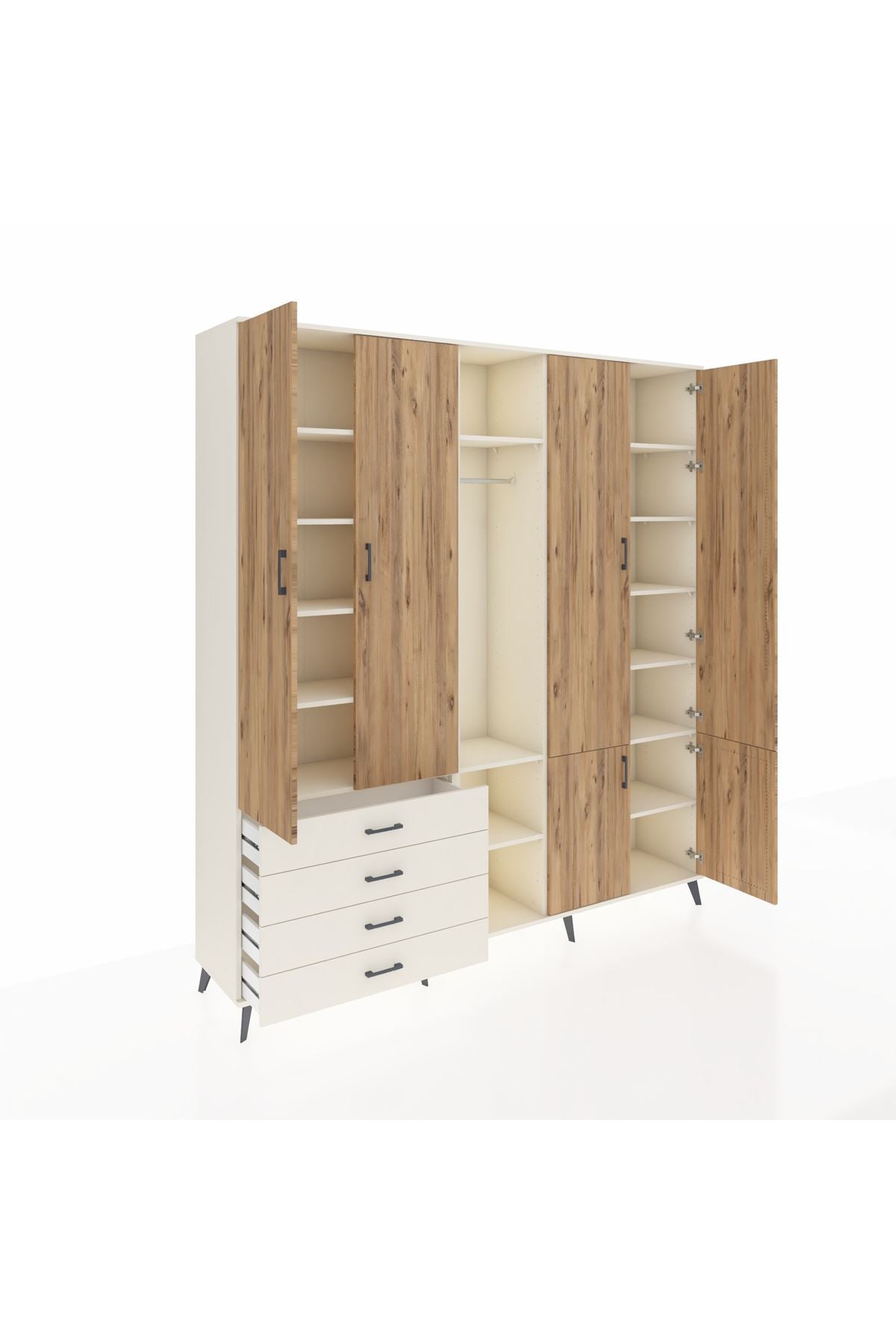 Hyperion Dolap 14 Raflı 4 Çekmeceli Tek Askılı 220x44x243 - S553M048V01B