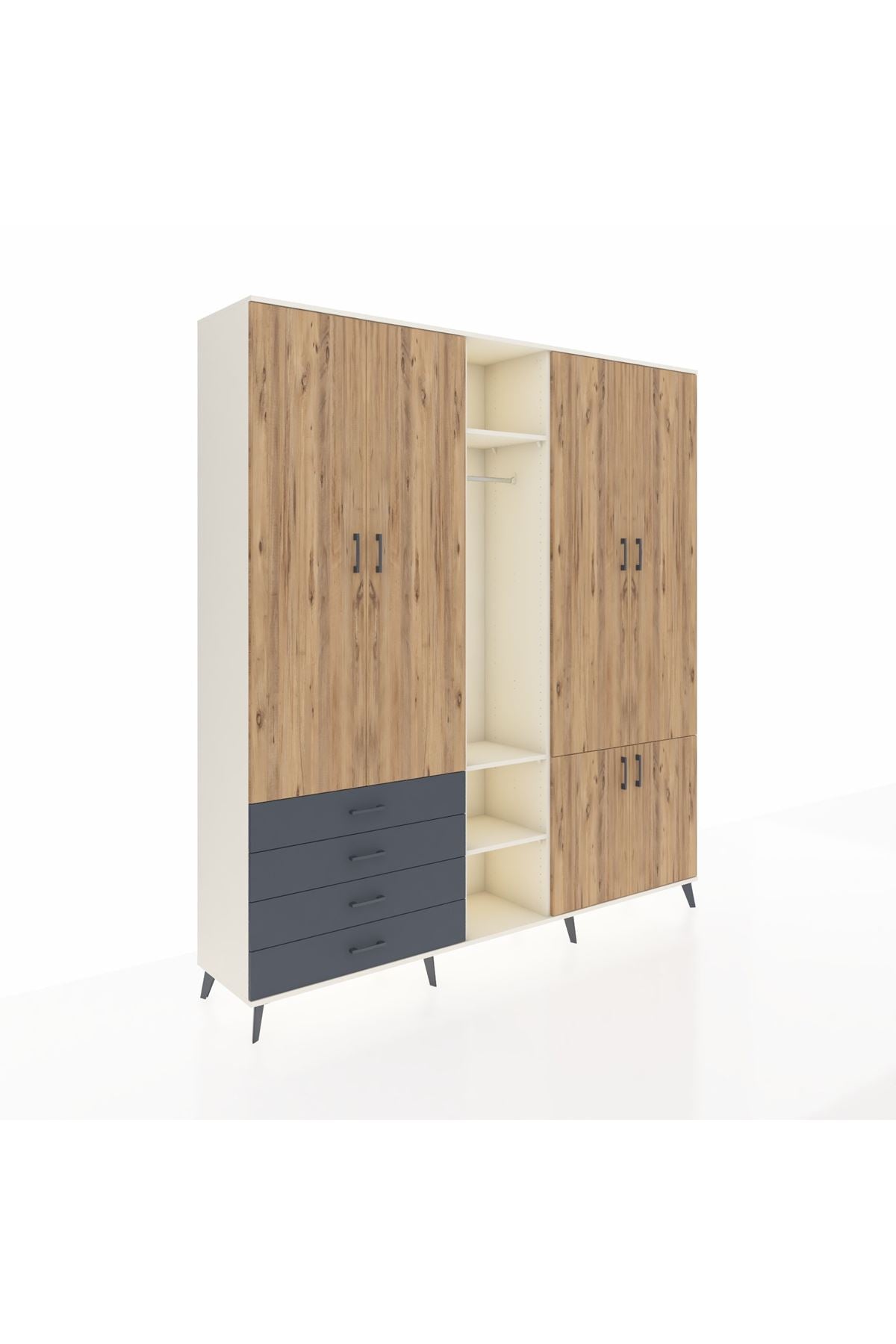 Hyperion Dolap 14 Raflı 4 Çekmeceli Tek Askılı 220x44x243 - S553M048V02B