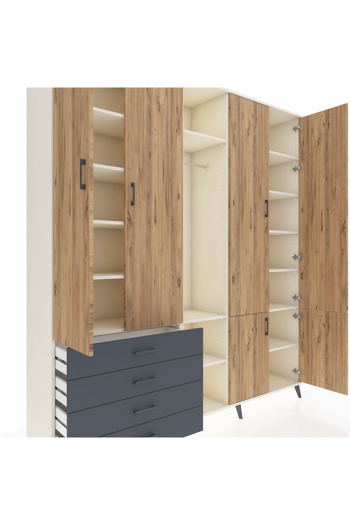 Hyperion Dolap 14 Raflı 4 Çekmeceli Tek Askılı 220x44x243 - S553M048V02B