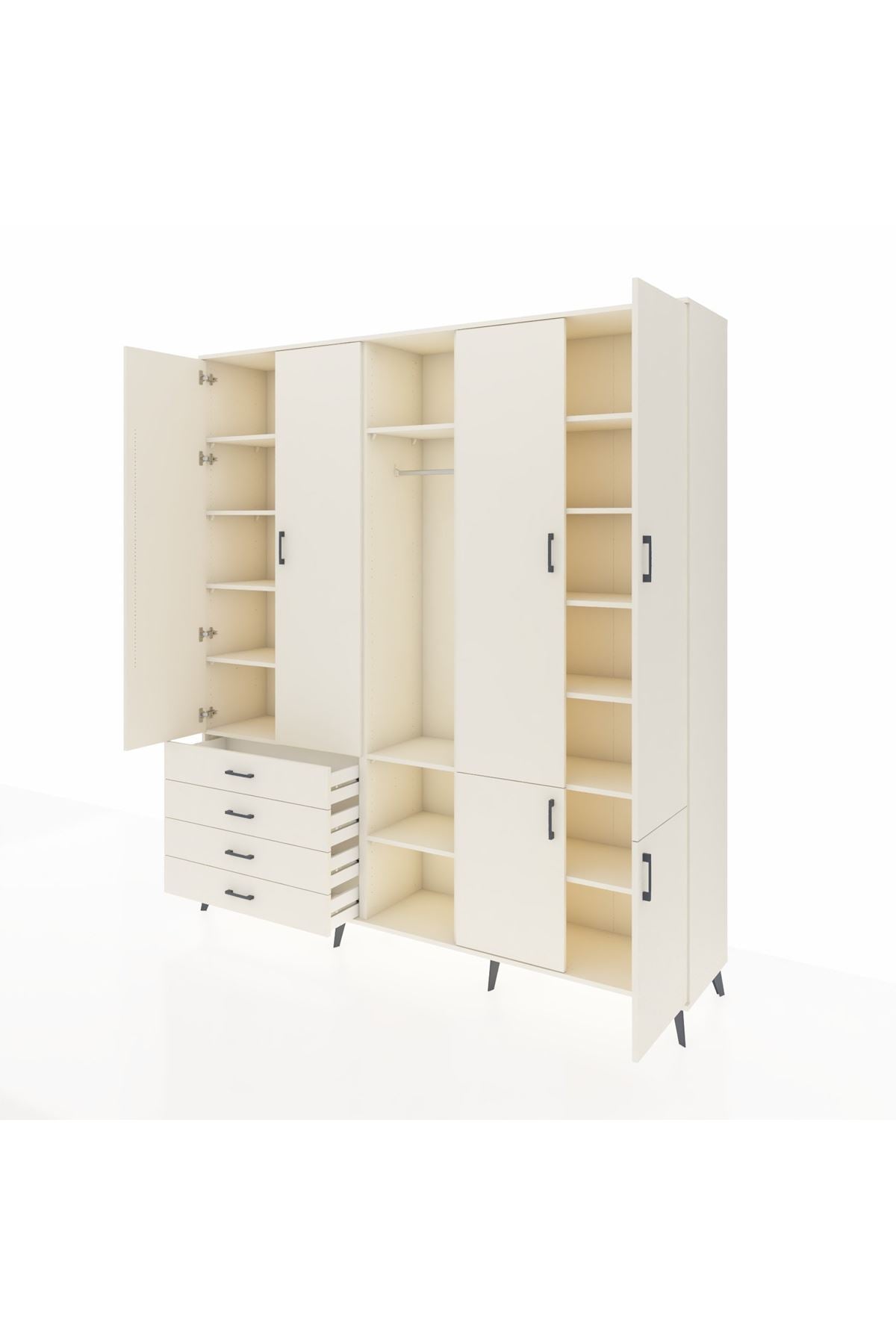 Hyperion Dolap 14 Raflı 4 Çekmeceli Tek Askılı 220x44x243 - S553M048V04B